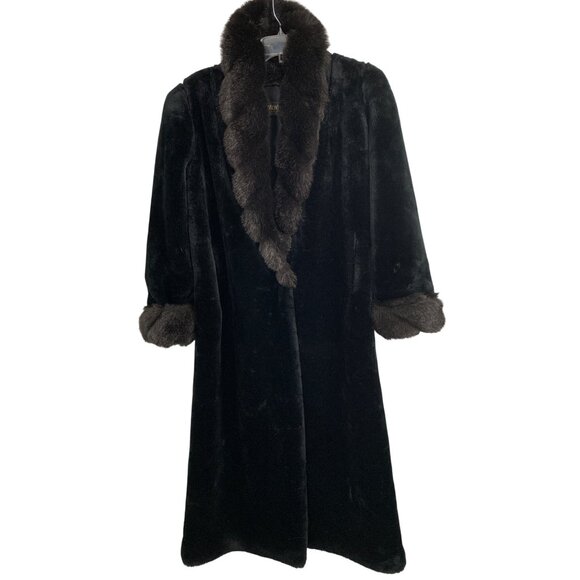 Vintage Black Faux Fur Midi Coat Monterey Size Small USA RJ10198 Penny Lane - Picture 6 of 8